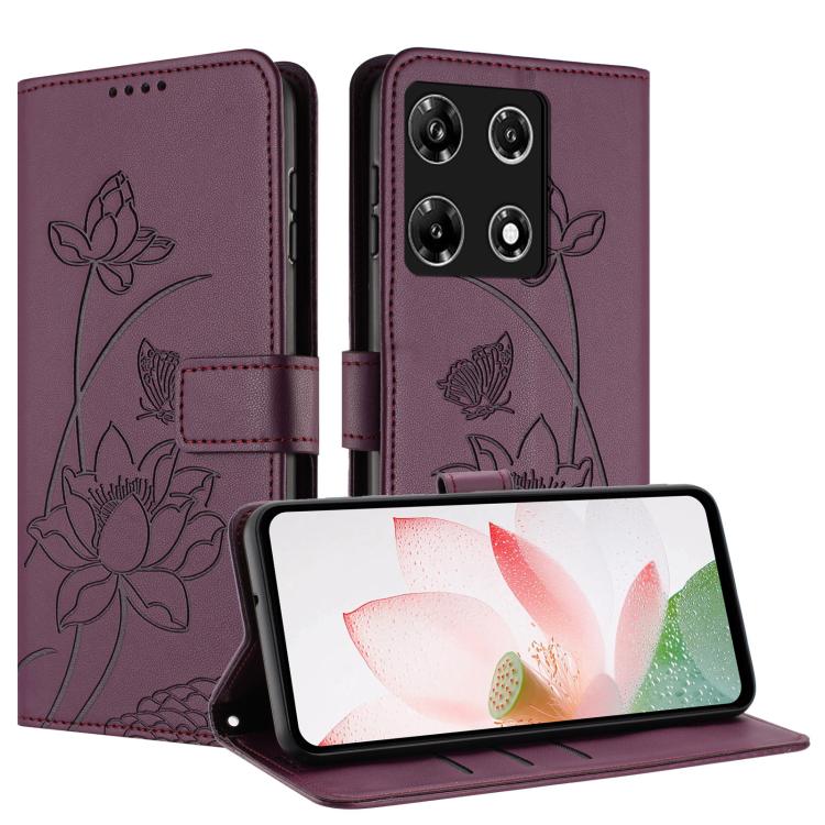 For Infinix Note 30 Pro 4G Lotus Embossed Leather Phone Case with Lanyard