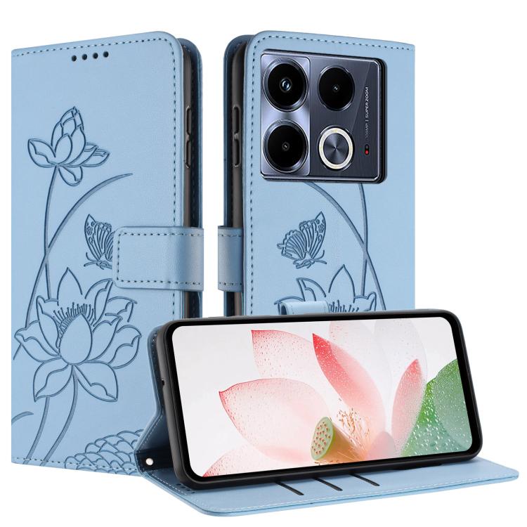 For Infinix Note 40 4G Lotus Embossed Leather Phone Case with Lanyard