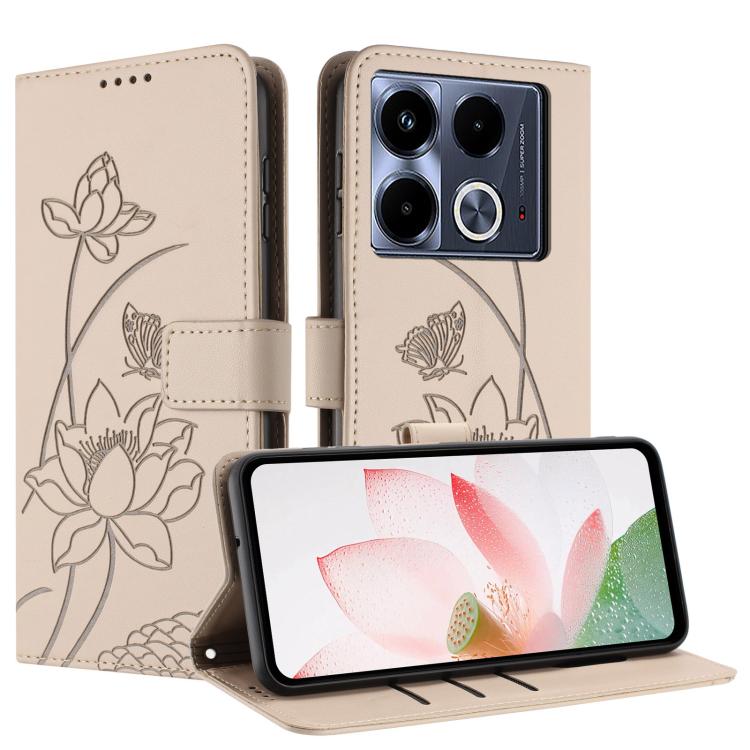 For Infinix Note 40 4G Lotus Embossed Leather Phone Case with Lanyard