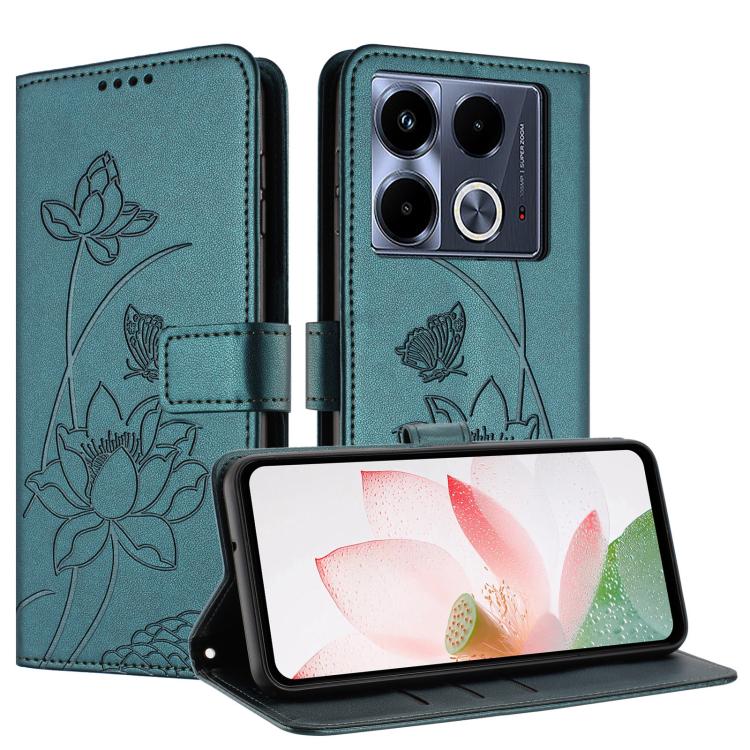 For Infinix Note 40 4G Lotus Embossed Leather Phone Case with Lanyard