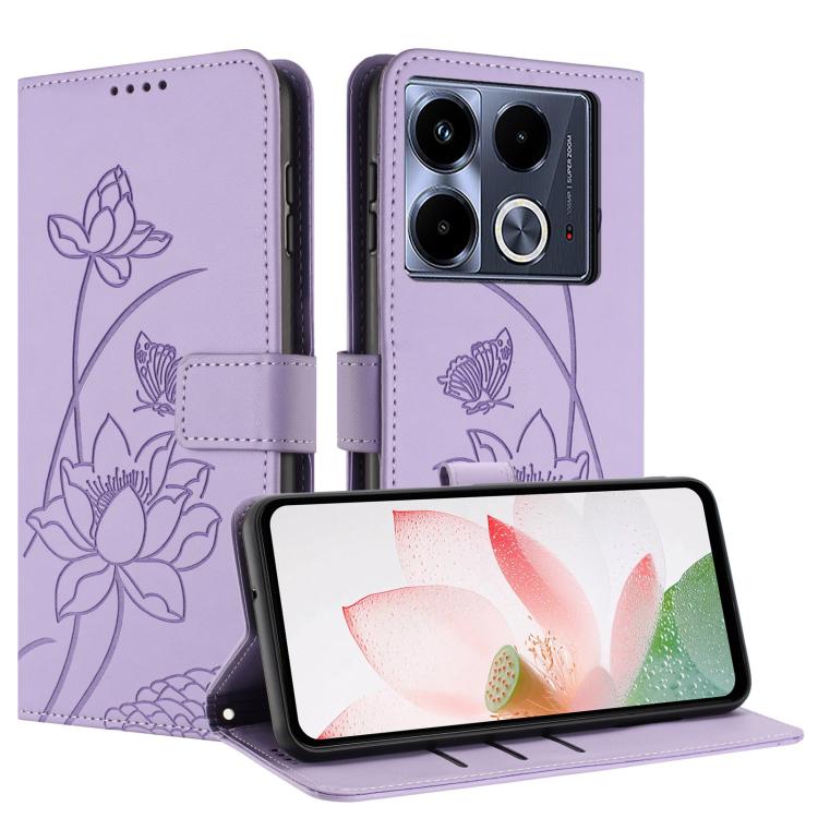 For Infinix Note 40 5G Lotus Embossed Leather Phone Case with Lanyard