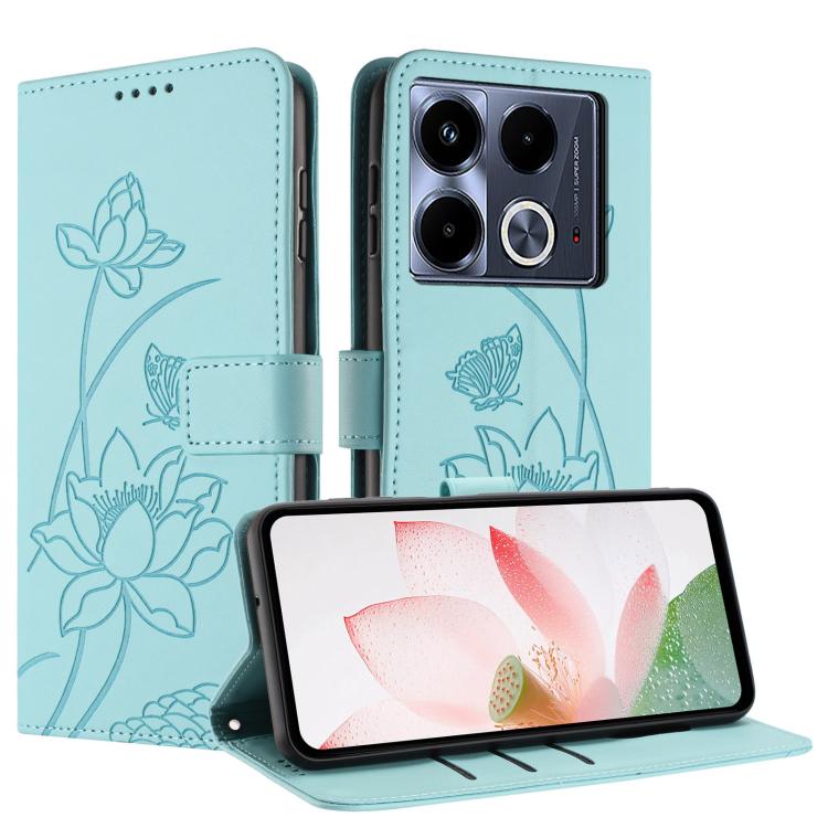 For Infinix Note 40 5G Lotus Embossed Leather Phone Case with Lanyard