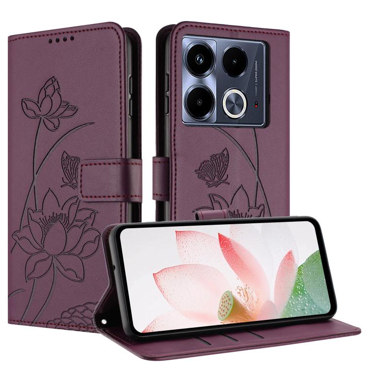 For Infinix Note 40 5G Lotus Embossed Leather Phone Case with Lanyard