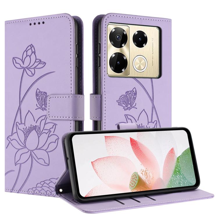 For Infinix Note 40 Pro 4G / 5G Lotus Embossed Leather Phone Case with Lanyard