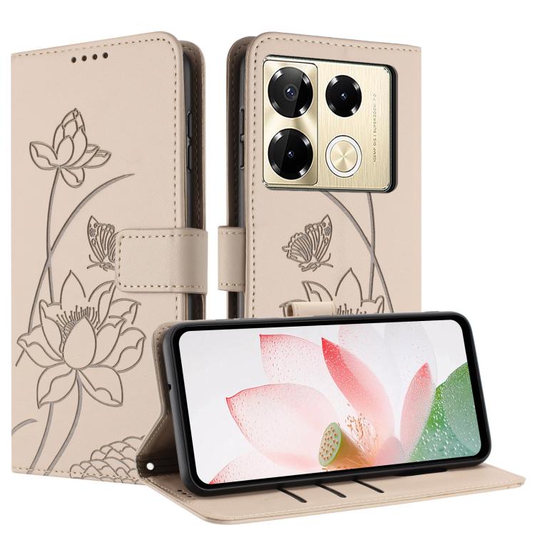 For Infinix Note 40 Pro 4G / 5G Lotus Embossed Leather Phone Case with Lanyard