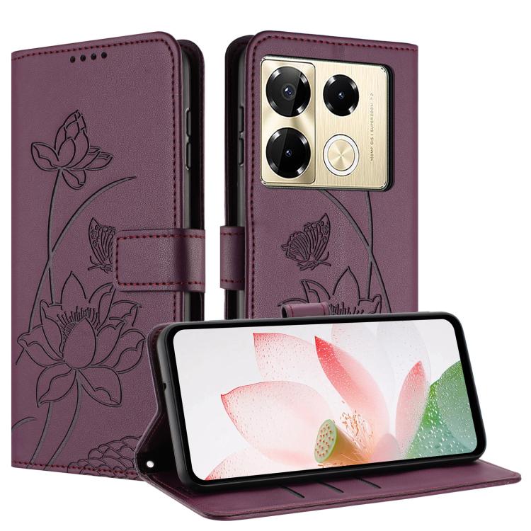 For Infinix Note 40 Pro 4G / 5G Lotus Embossed Leather Phone Case with Lanyard