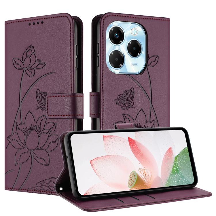 For Infinix Note 40X 5G Lotus Embossed Leather Phone Case with Lanyard