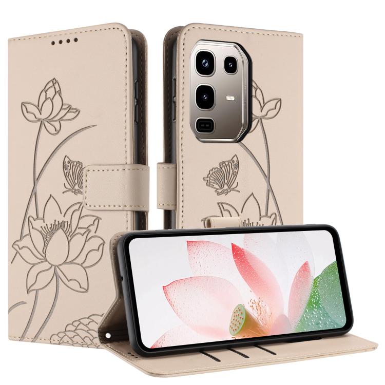 For Infinix Note 50 Pro+ Lotus Embossed Leather Phone Case with Lanyard