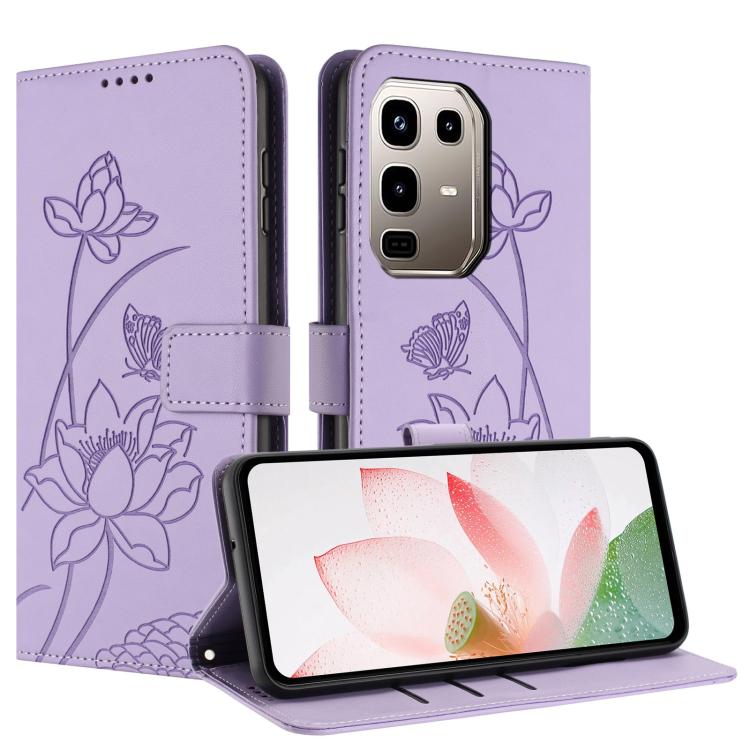 For Infinix Note 50x Lotus Embossed Leather Phone Case with Lanyard
