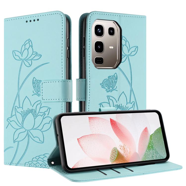 For Infinix Note 50x Lotus Embossed Leather Phone Case with Lanyard