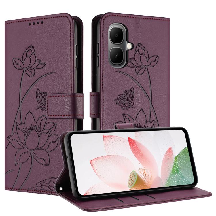 For Infinix Smart 10 / Tecno Pop 10 Lotus Embossed Leather Phone Case with Lanyard