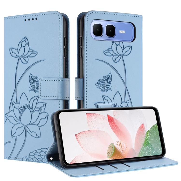 For Infinix Smart 10 Plus Lotus Embossed Leather Phone Case with Lanyard