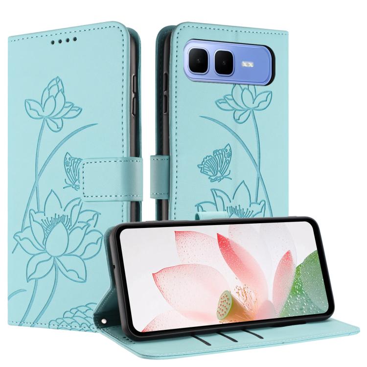 For Infinix Smart 10 Plus Lotus Embossed Leather Phone Case with Lanyard