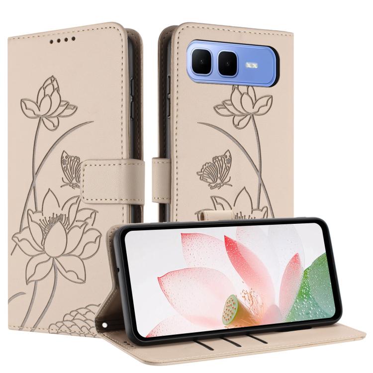 For Infinix Smart 10 Plus Lotus Embossed Leather Phone Case with Lanyard