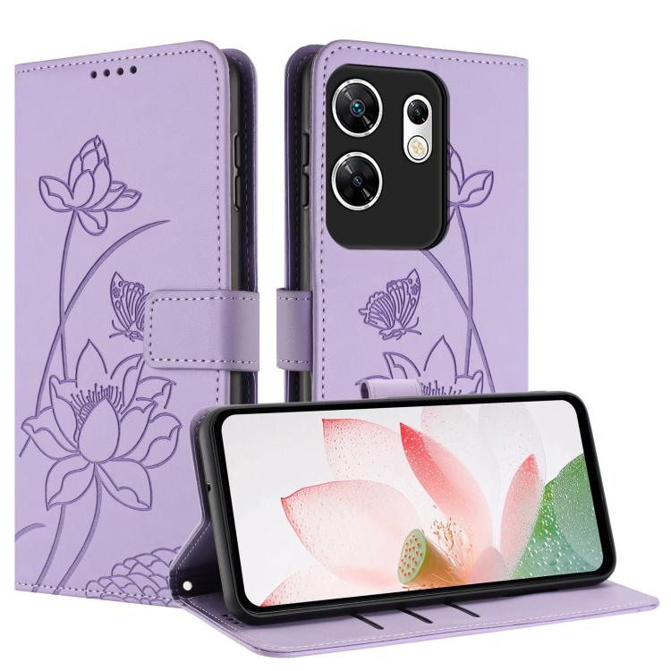 For Infinix Zero 30 4G Lotus Embossed Leather Phone Case with Lanyard
