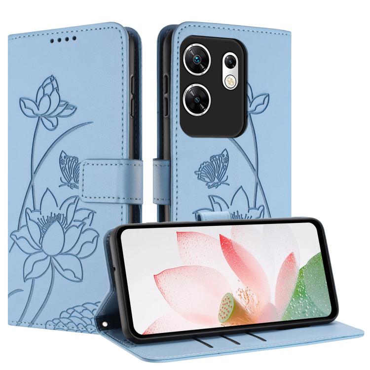 For Infinix Zero 30 4G Lotus Embossed Leather Phone Case with Lanyard