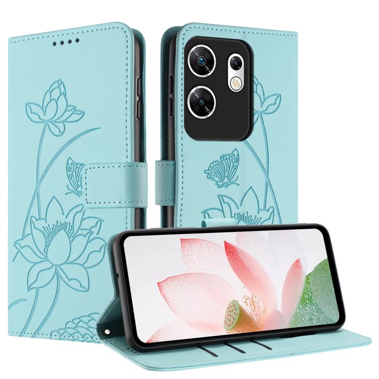 For Infinix Zero 30 4G Lotus Embossed Leather Phone Case with Lanyard