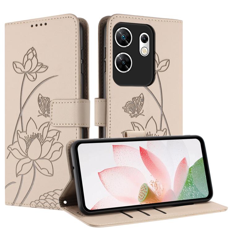 For Infinix Zero 30 4G Lotus Embossed Leather Phone Case with Lanyard