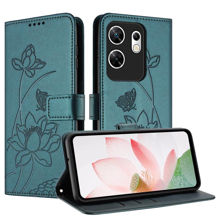 For Infinix Zero 30 4G Lotus Embossed Leather Phone Case with Lanyard