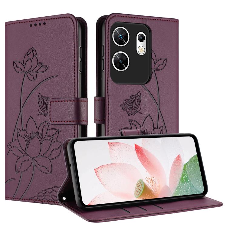 For Infinix Zero 30 4G Lotus Embossed Leather Phone Case with Lanyard