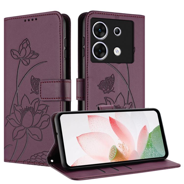 For Infinix Zero 30 5G Lotus Embossed Leather Phone Case with Lanyard