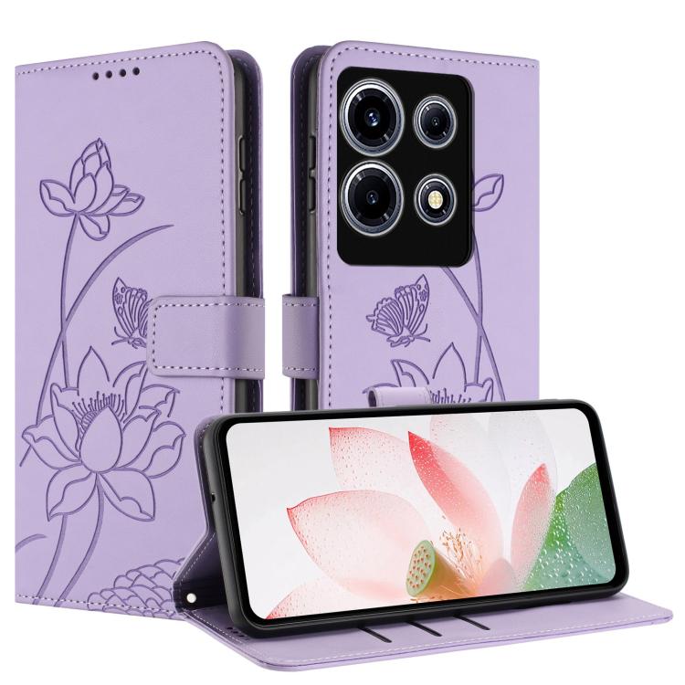 For Infinix Note 30 VIP Lotus Embossed Leather Phone Case with Lanyard