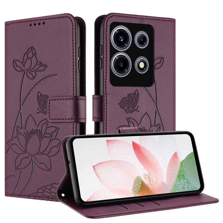 For Infinix Note 30 VIP Lotus Embossed Leather Phone Case with Lanyard