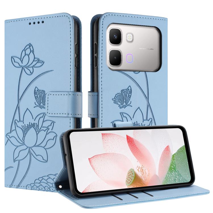 For Infinix Note Edge 5G Lotus Embossed Leather Phone Case with Lanyard