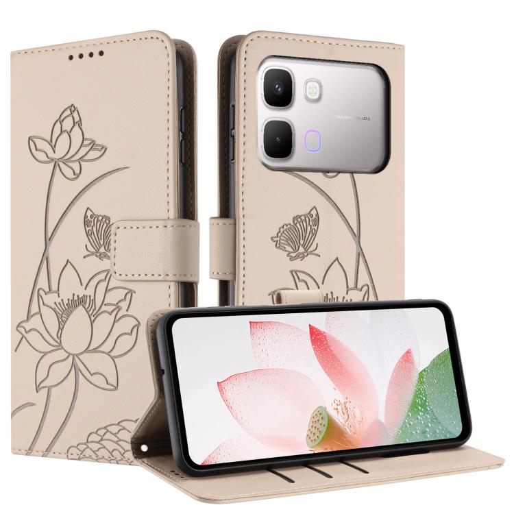 For Infinix Note Edge 5G Lotus Embossed Leather Phone Case with Lanyard