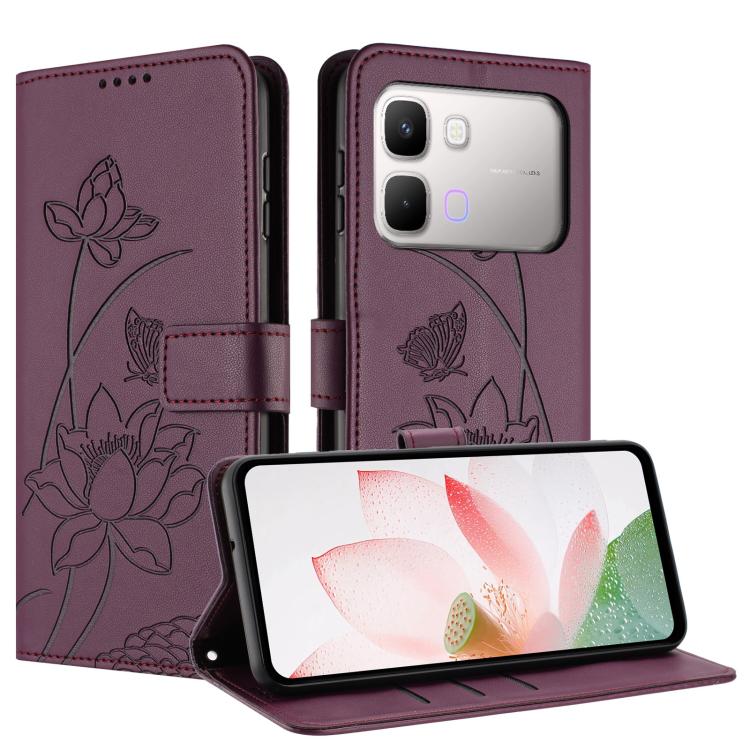 For Infinix Note Edge 5G Lotus Embossed Leather Phone Case with Lanyard