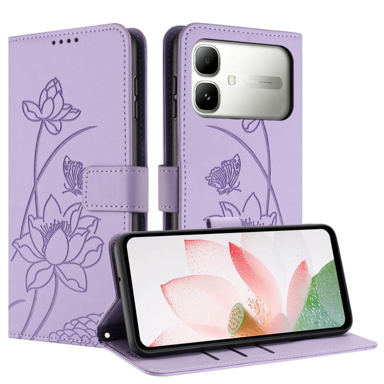 For Infinix Smart 20 4G Lotus Embossed Leather Phone Case with Lanyard