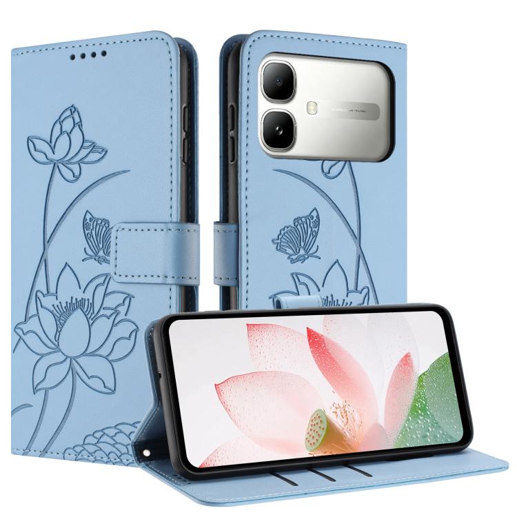 For Infinix Smart 20 4G Lotus Embossed Leather Phone Case with Lanyard