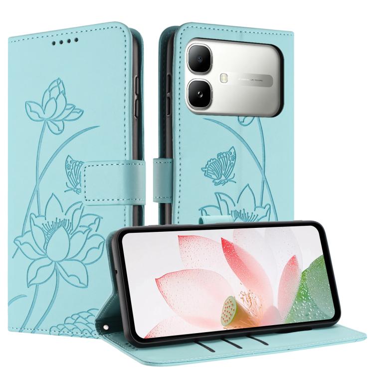 For Infinix Smart 20 4G Lotus Embossed Leather Phone Case with Lanyard