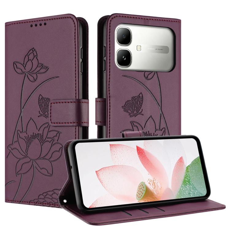 For Infinix Smart 20 4G Lotus Embossed Leather Phone Case with Lanyard