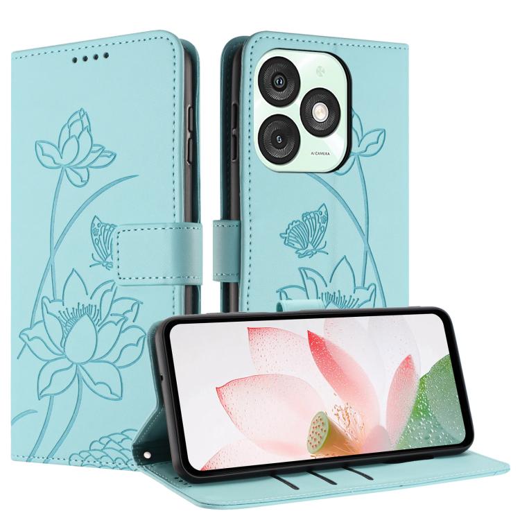 For itel A50 Lotus Embossed Leather Phone Case with Lanyard