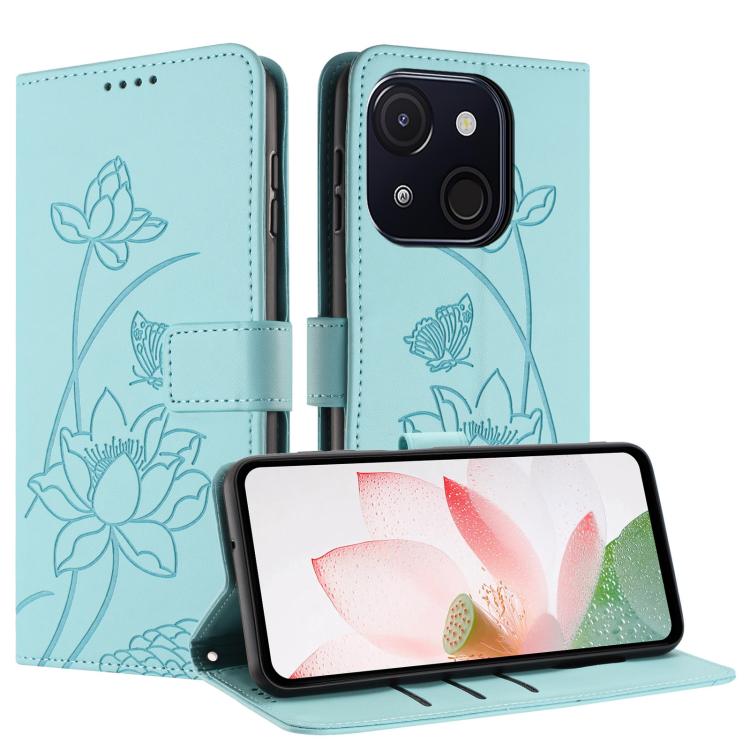 For itel A50C Lotus Embossed Leather Phone Case with Lanyard