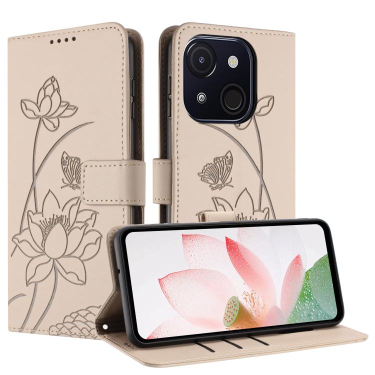 For itel A50C Lotus Embossed Leather Phone Case with Lanyard