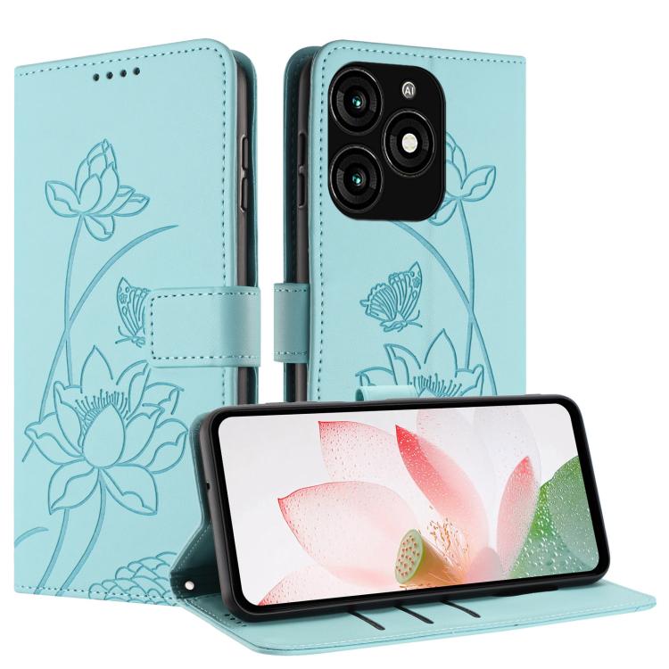 For itel A70 Lotus Embossed Leather Phone Case with Lanyard