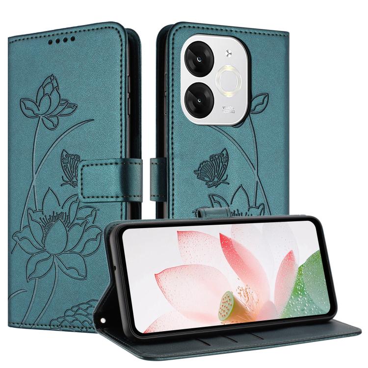For itel A80 4G Lotus Embossed Leather Phone Case with Lanyard