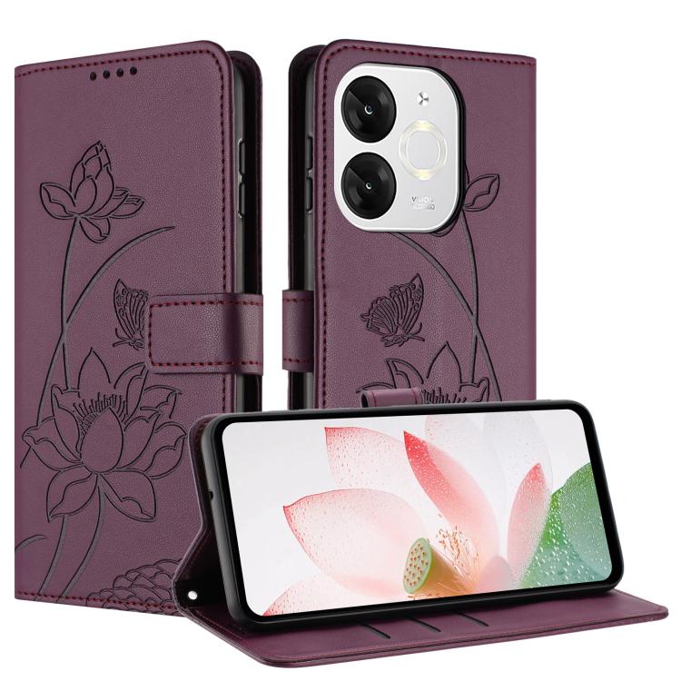 For itel A80 4G Lotus Embossed Leather Phone Case with Lanyard