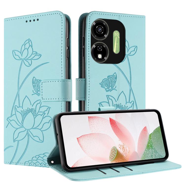 For itel P55 5G Lotus Embossed Leather Phone Case with Lanyard