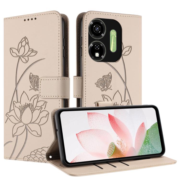 For itel P55 5G Lotus Embossed Leather Phone Case with Lanyard