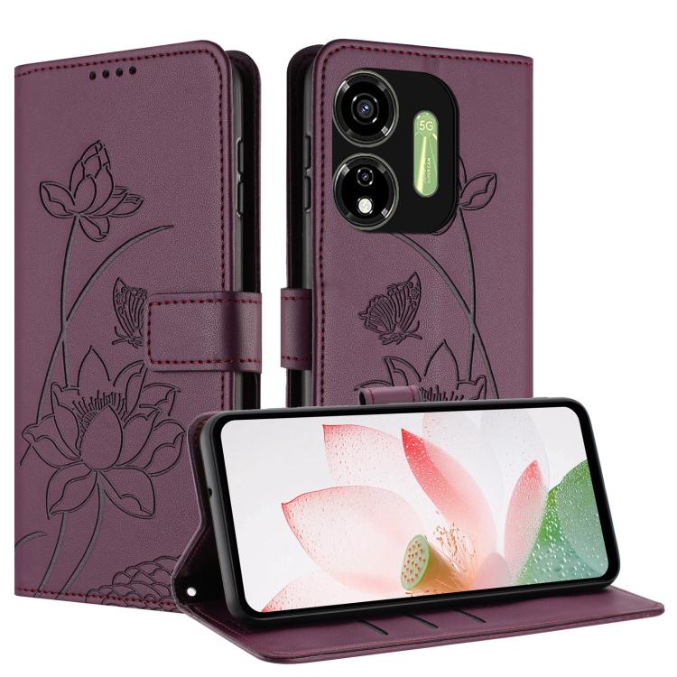 For itel P55 5G Lotus Embossed Leather Phone Case with Lanyard