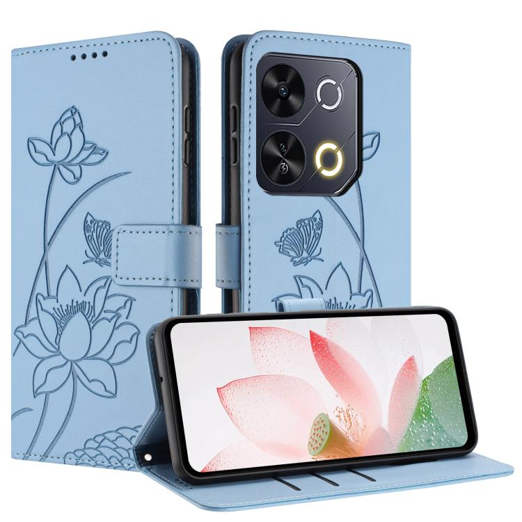 For itel P65 Lotus Embossed Leather Phone Case with Lanyard