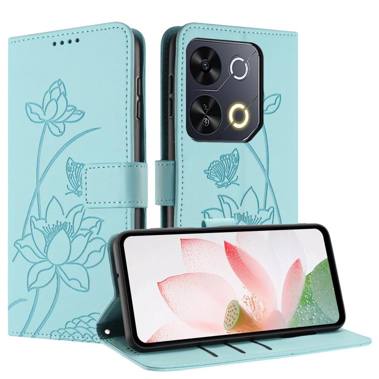 For itel P65 Lotus Embossed Leather Phone Case with Lanyard