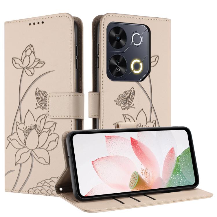 For itel P65 Lotus Embossed Leather Phone Case with Lanyard