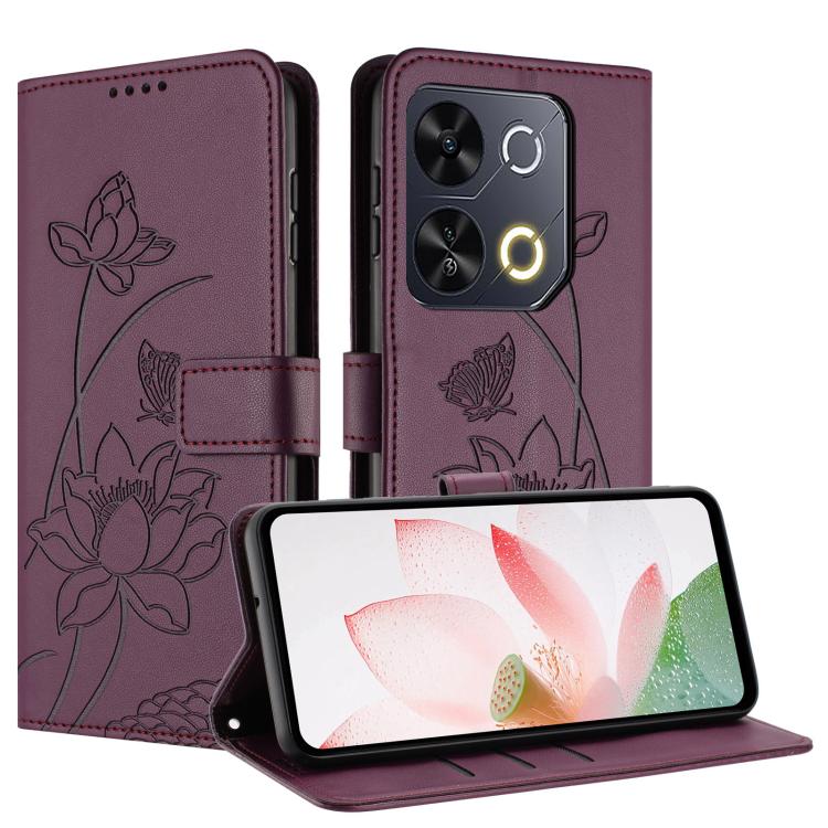 For itel P65 Lotus Embossed Leather Phone Case with Lanyard