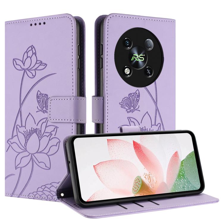 For itel RS4 Lotus Embossed Leather Phone Case with Lanyard