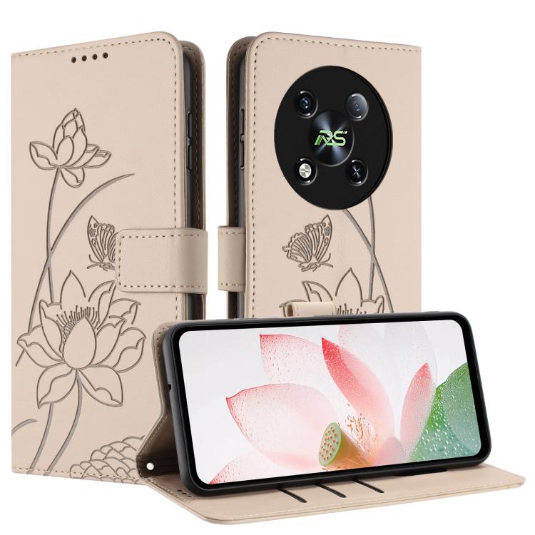 For itel RS4 Lotus Embossed Leather Phone Case with Lanyard
