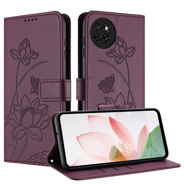 For itel S23 Lotus Embossed Leather Phone Case with Lanyard